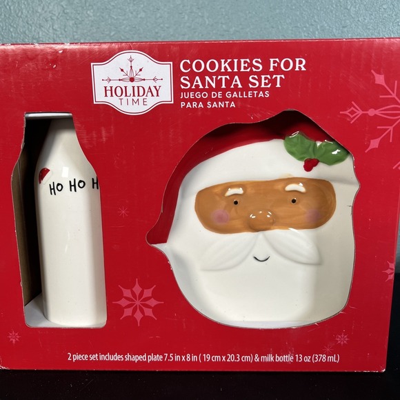 Holiday Time Other - Holiday Time Cookies For Santa Set Plate & Milk Bottle 7.5"x8" Plate 13oz Bottle